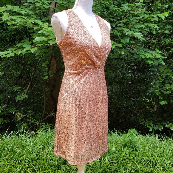 KAOS Light Pink Sequin Party Cocktail Dress Size 4  Faux Wrap Sleeveless NWT - Picture 2 of 14